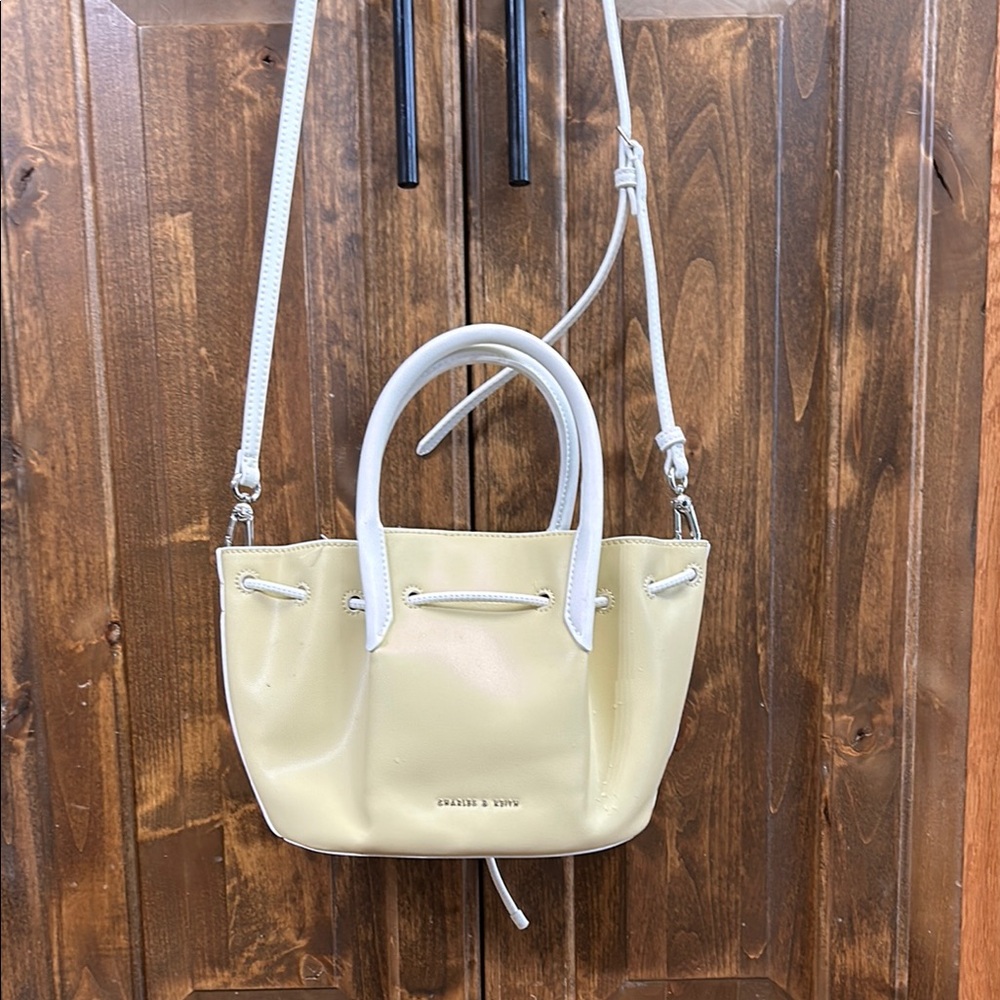 Charles & Keith Yellow and White Crossbody Bag with Adjustable Strap
